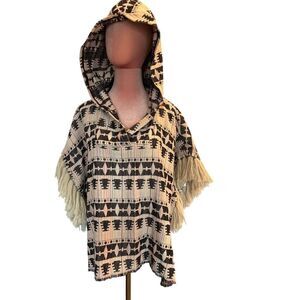 NWT THAKOON Addition Poncho Hooded Tassel Fringe Pink Black Aztec Southwestern